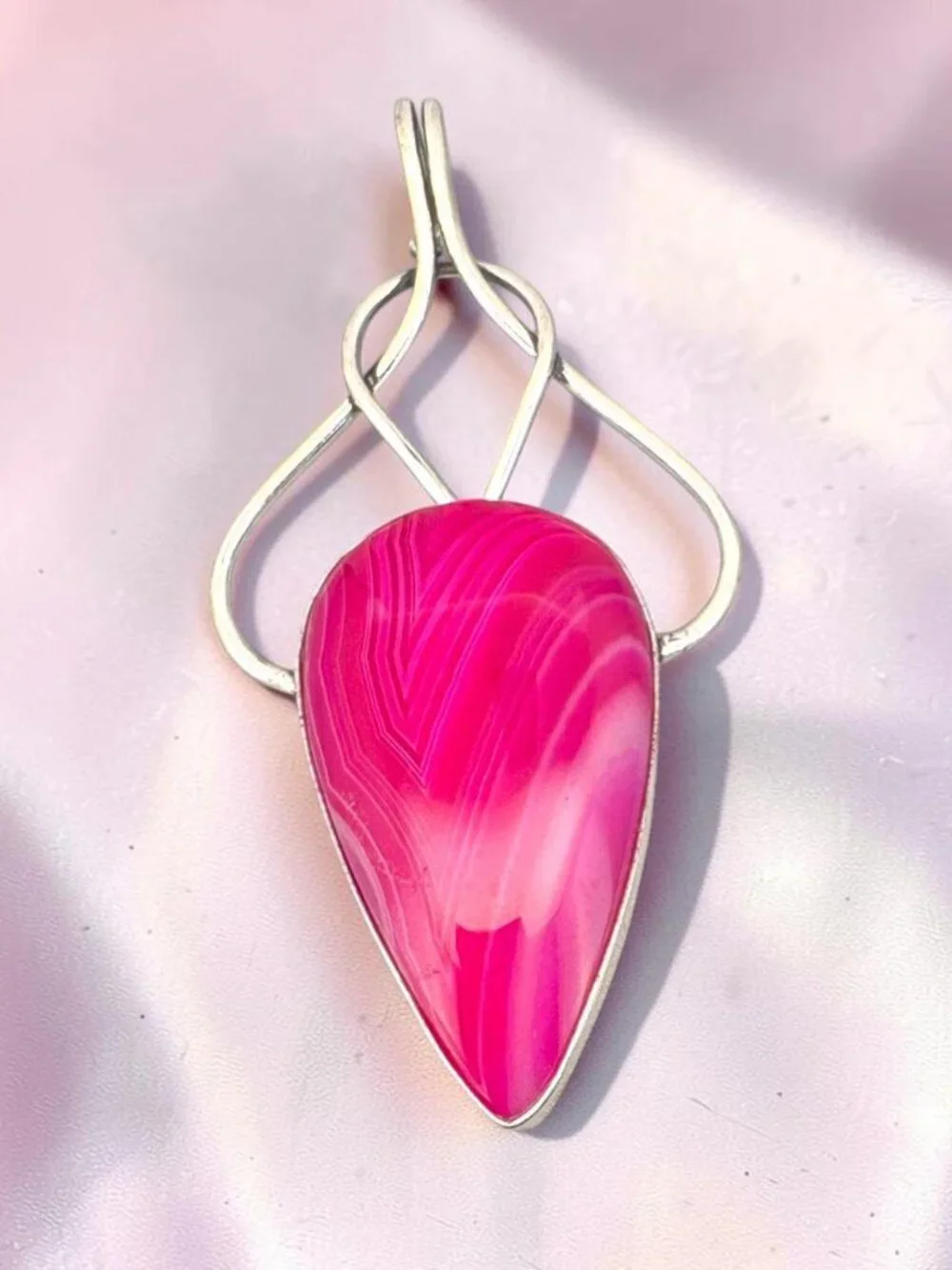 Pink Botswana Agate 925 Silver Plated Handmade Pendant 2.7